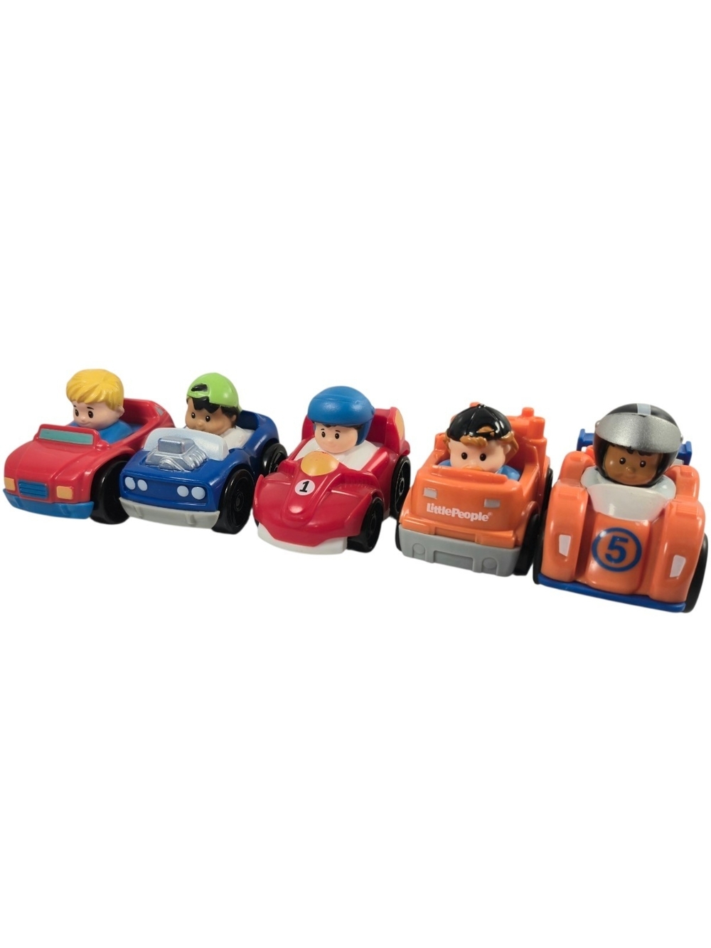 Fisher Price Little People Wheelies Race Cars 5pc Set Figures Used